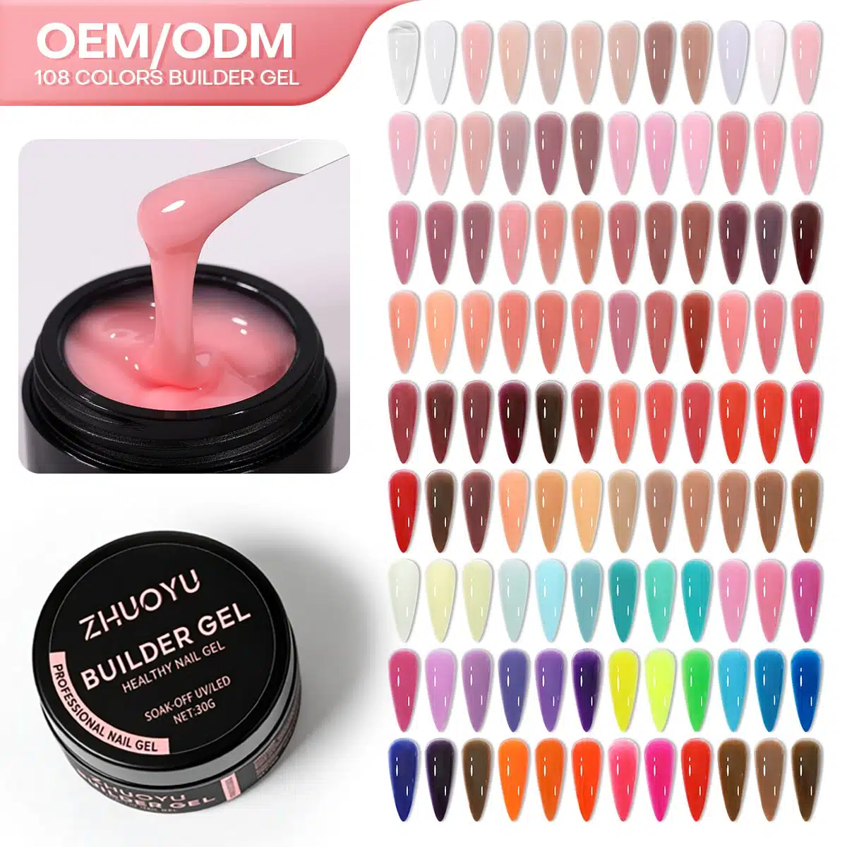No heat 108-Color Builder Gel | Hema & TPO Free, High Flexibility for Sensitive Nails